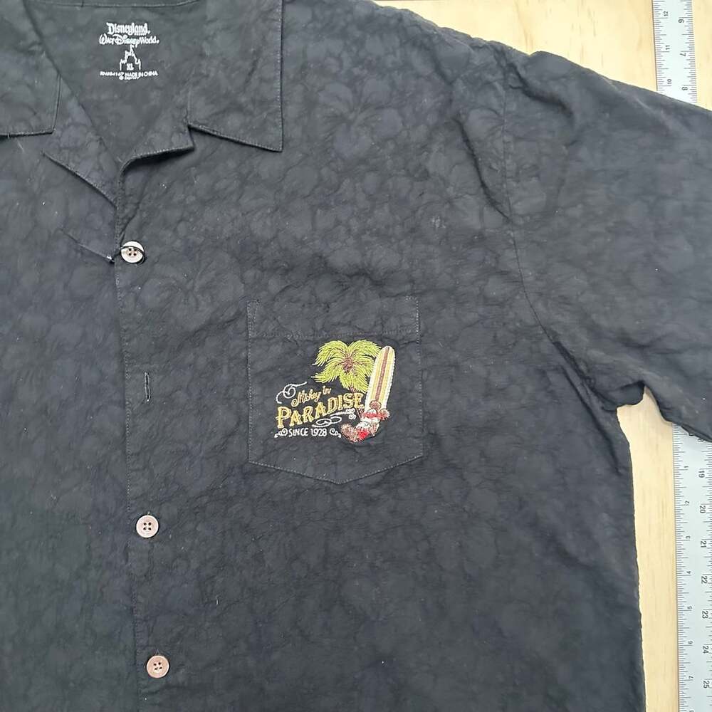 Disney Parks Mickey in Paradise Black Hawaiian Shirt XL Embroidered Aloha Camp